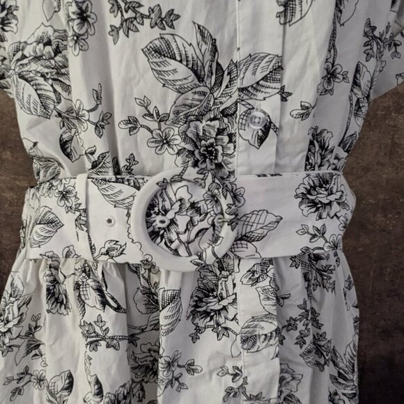 Rachel Parcell White Black Floral Print Dress Belted Size 10 - Picture 5 of 8